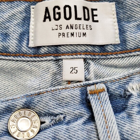 AGOLDE Jaden High Rise Button Fly Cut Off Distressed Denim Shorts Size 25 - Picture 12 of 14
